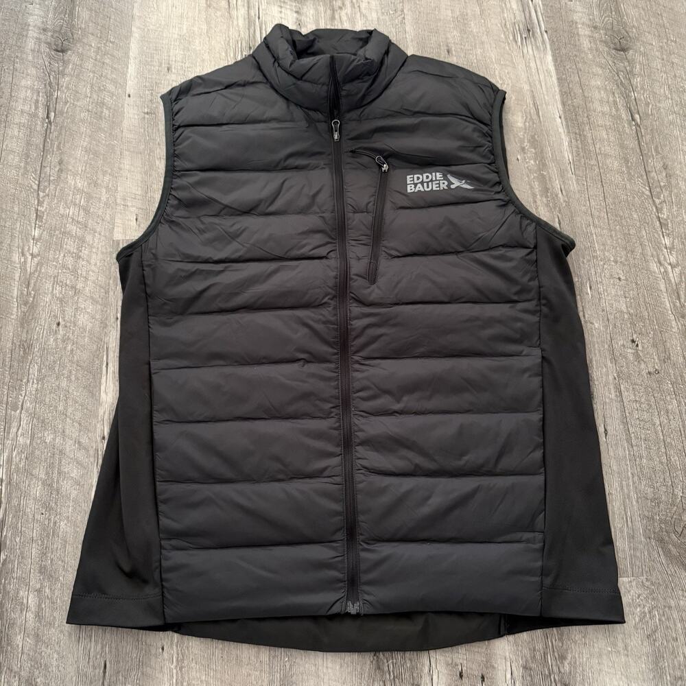 Eddie Bauer Mens Puffer Vest Gray Size Medium 550 Down Storm Repel Full Zip